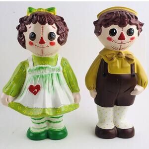Lot of 2 Vintage Chalkware Green Dress Raggedy Ann Doll Brown Tan Andy Star Sock